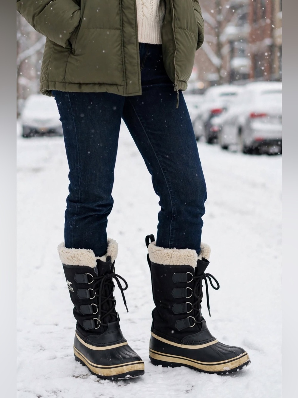 Sorel Black and Cream Women's Waterproof Winter Lace-Up Boots